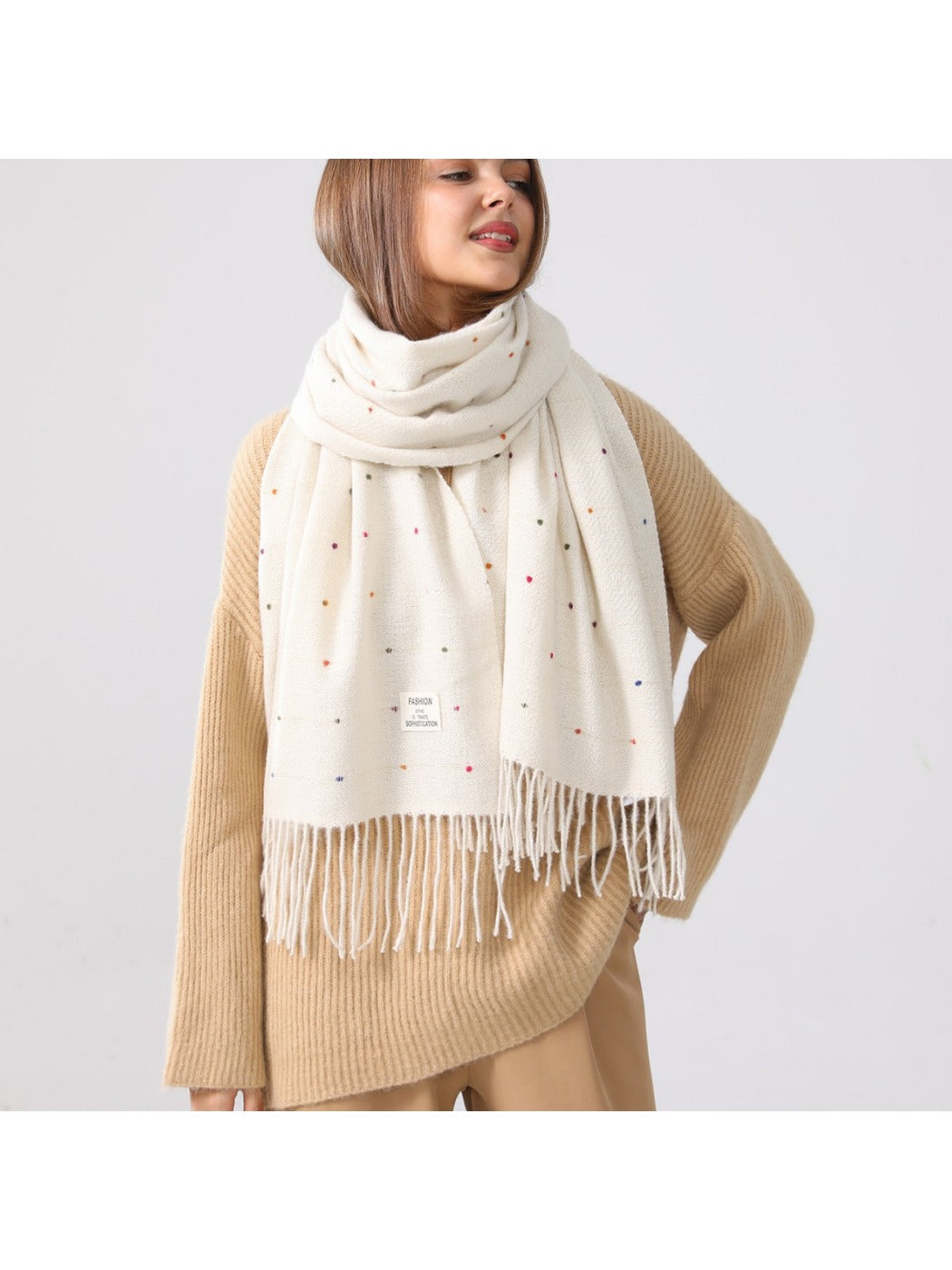 Sscarvii - Polka Dots Tassel Winter Scarf