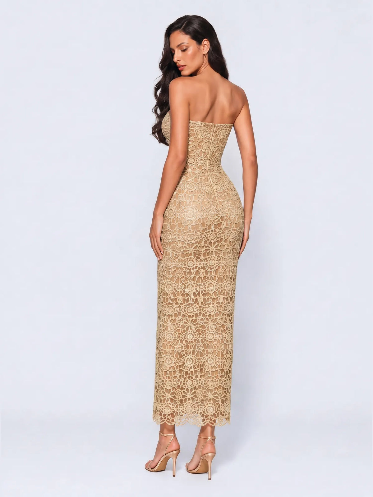 Isolde Cut Out Lace Strapless Maxi Dress