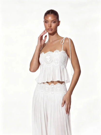Cerys Lace Trim Ruched Top & Trouser Set