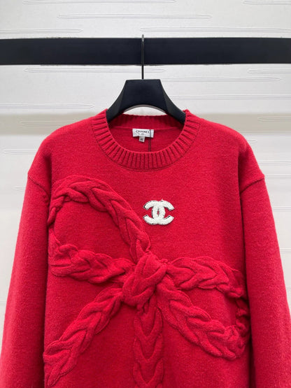 CC 26 Bow Tie Pullover Sweater Red Wool 331564