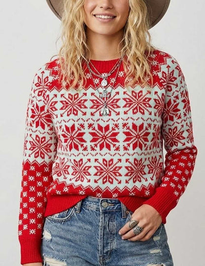 Snowflake Round Neck Knit Christmas Sweater