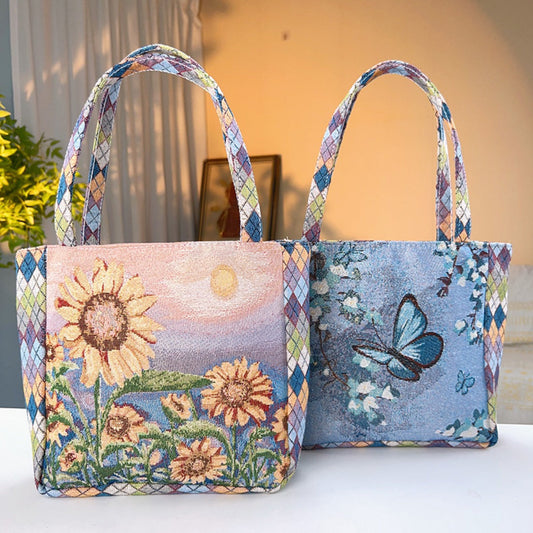 Cosbai - Diamond Pattern Lace Print Canvas Tote Bag