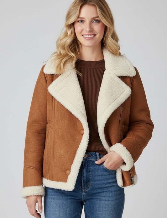 Trendy Lapel Collar Loose Warm Lamb Wool Coat