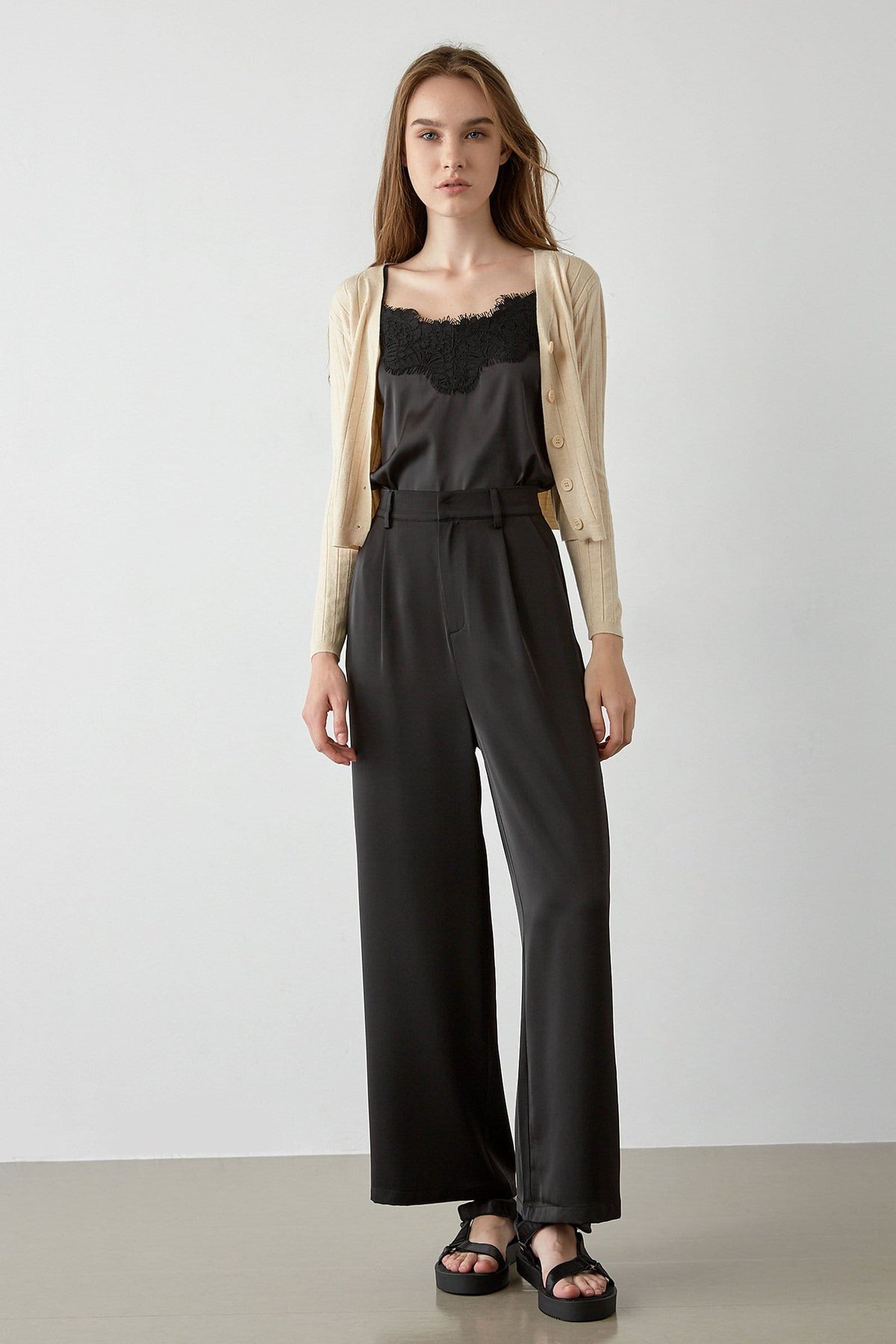 Abril Beige Button-Up Cardigan