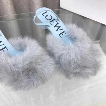 Loewe 25SS Fur-lined Mule 60 Blue in Fox Fur 597439