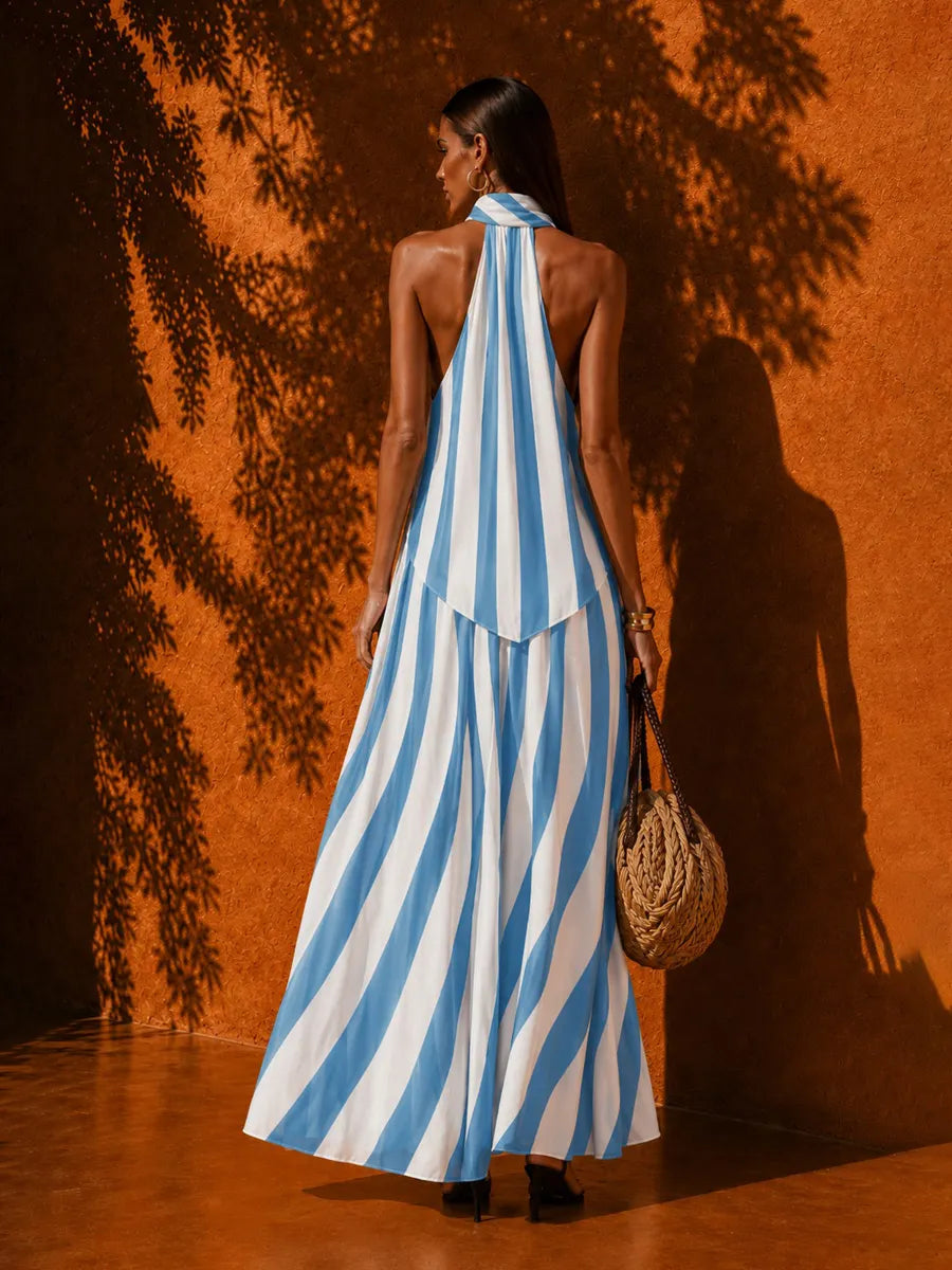 Evelynn Striped Halter-Neck Sleeveless Maxi Dress