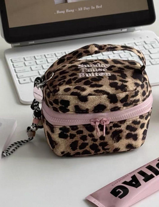 Leopard Print Travel Mini Square Makeup Bag