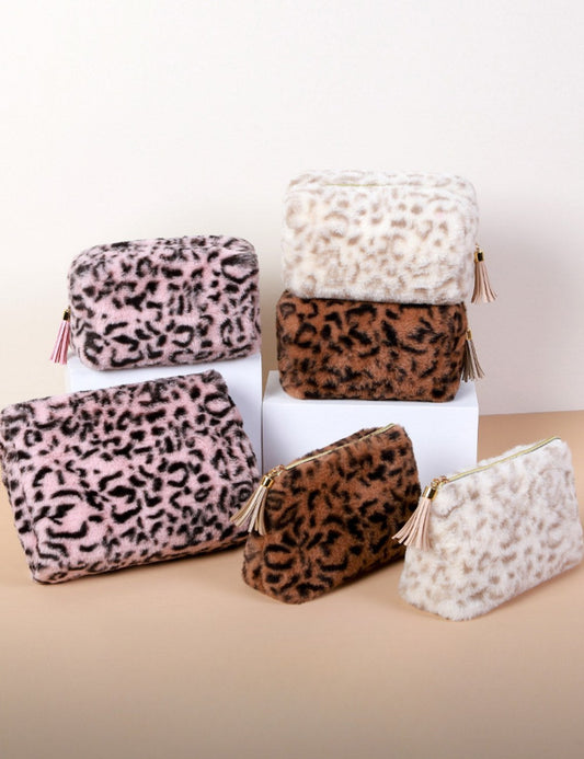 Leopard Print Plushed Large Capacity Makeup Bag