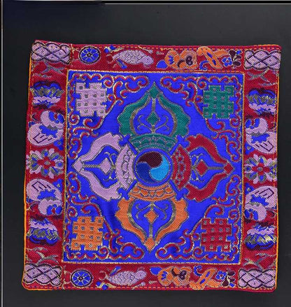Tibetan Style Cloth Mat Embroidered With Eight Auspicious Crosses, Diamond Pestle, Bell Pestle, Tablecloth