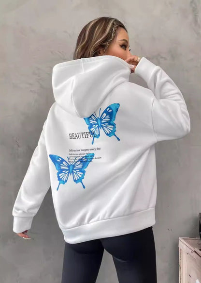 Graphic Hoodie Soft Fabric Butterfly Print