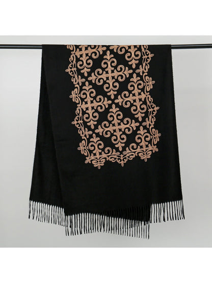 Sscarvii - Embroidered Tassel Winter Scarf