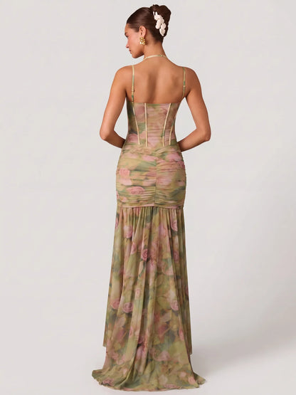 Kaia Floral Draped Corset Maxi Dress