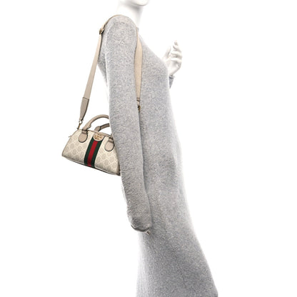 GG Supreme Monogram Textured Dollar Calfskin Web Mini Ophidia Top Handle Bowler Bag Beige Mystic White Oatmeal