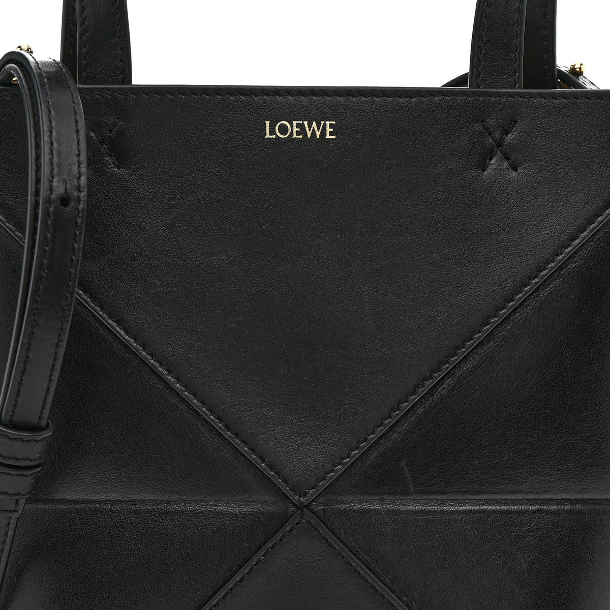 Shiny Calfskin Mini Puzzle Fold Tote Black