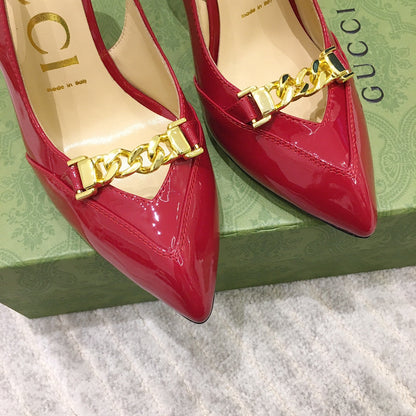 GG HIGH HEEL SLINGBACK RUBY CALFSKIN WITH CHAIN
