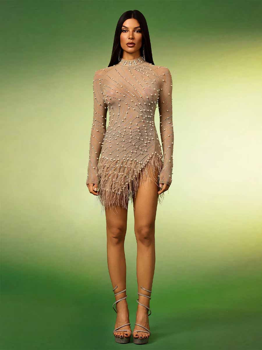 Daisy Tassels Pearl Diamond Mini Dress