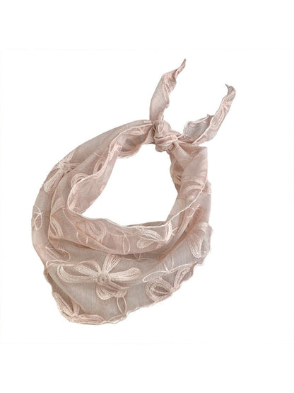 Scarvii - Bow Embroidered Sheer Triangle Scarf - Sweet &amp; Airy