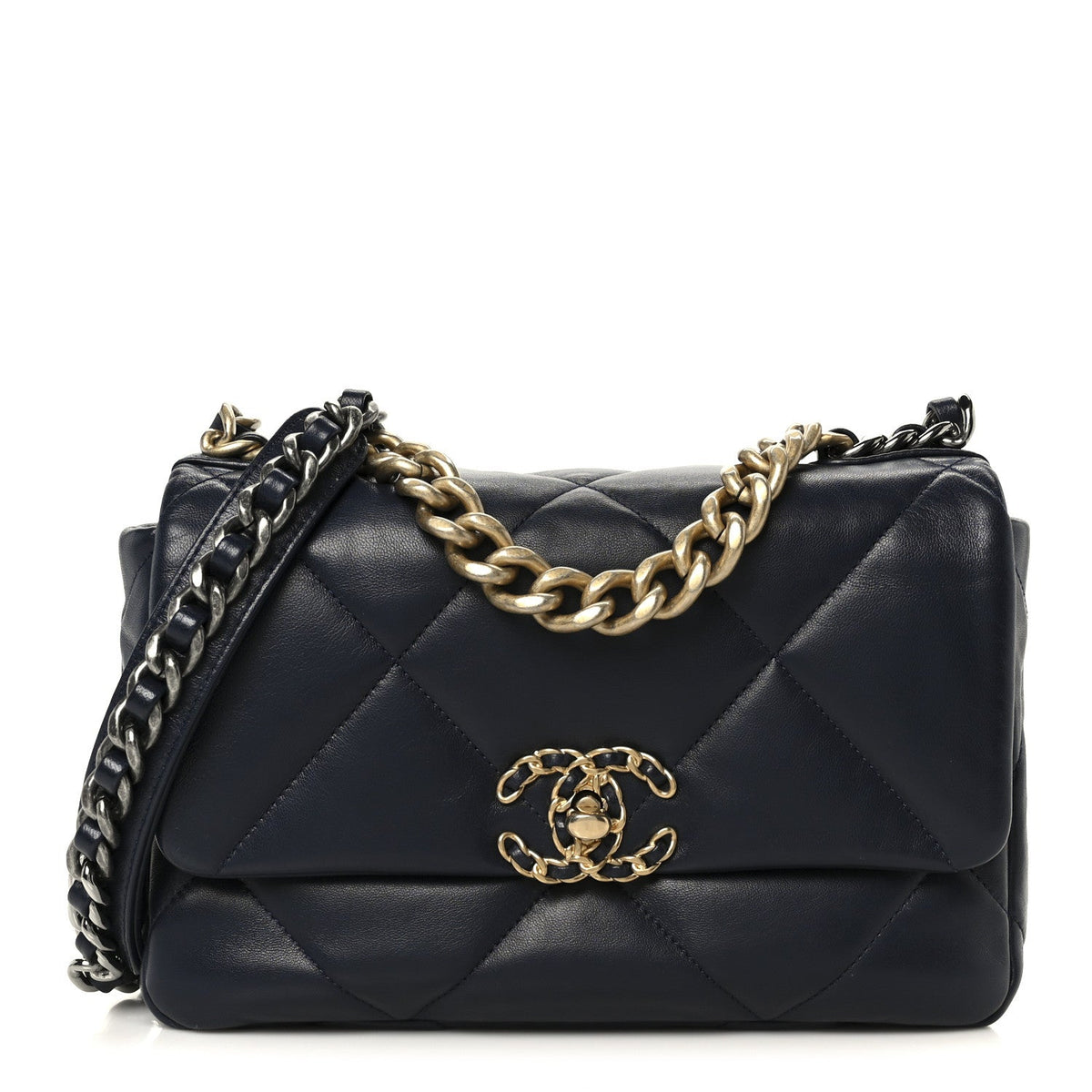 Lambskin Quilted Medium Chanel 19 Flap Navy Blue