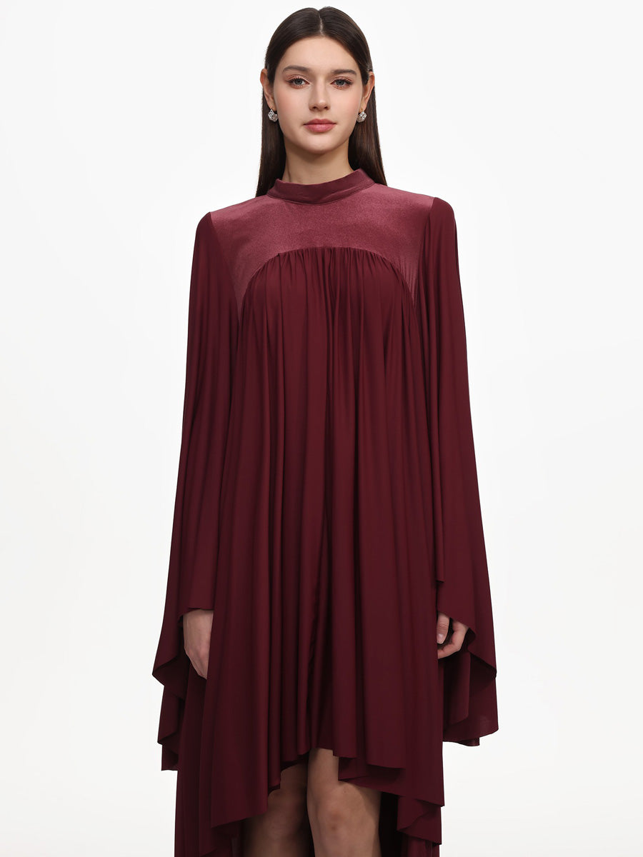 Evangeline Flowy Long Sleeve Pleated Woven Red Maxi Dress