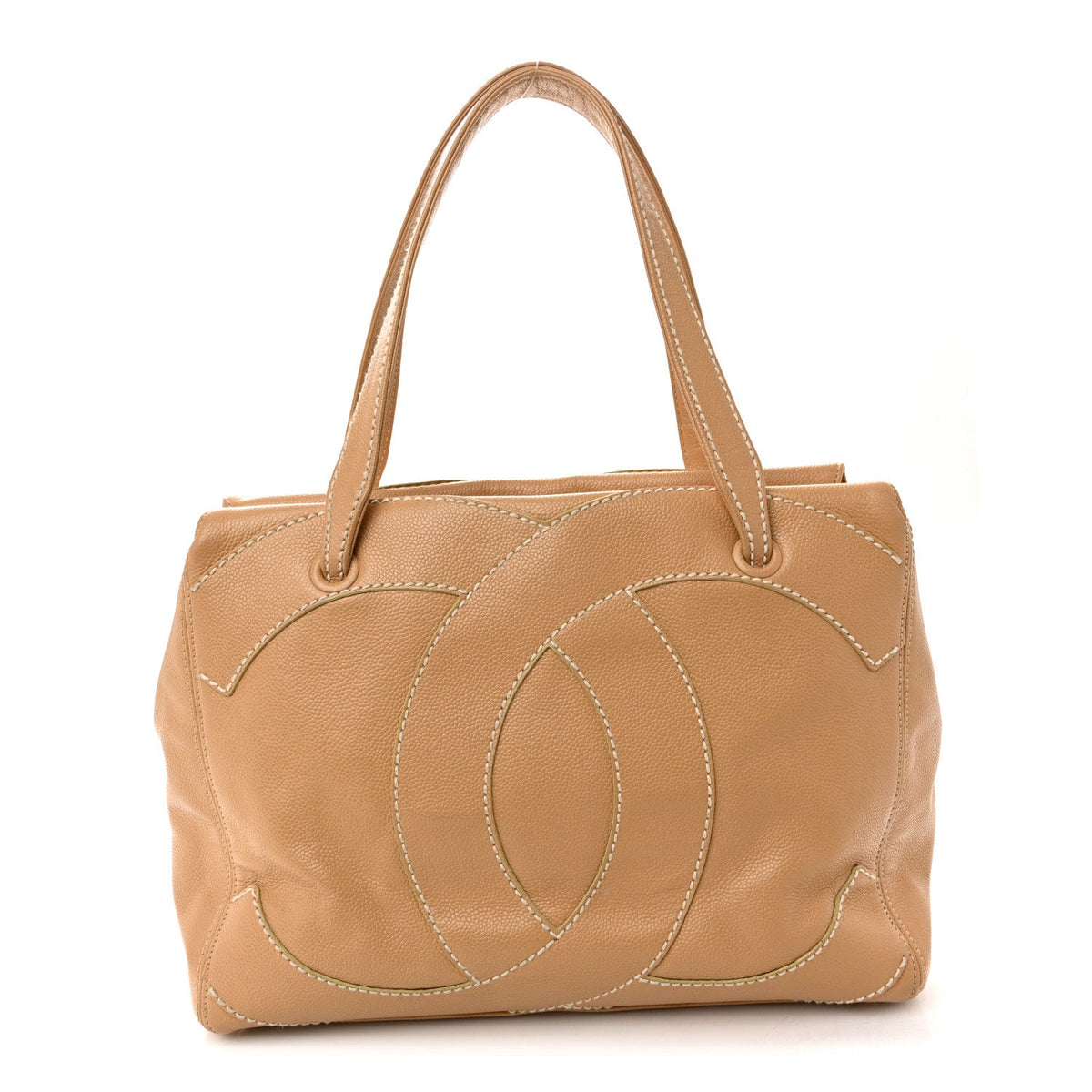 Caviar CC Stitched Medium Tote Beige