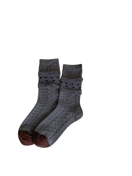 Rufia - Vintage Mid-Calf Winter Socks with Tulip Floral Print
