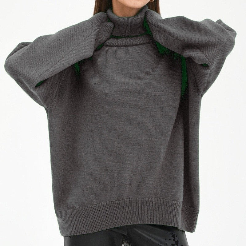 Solid Color High Neck Sweater