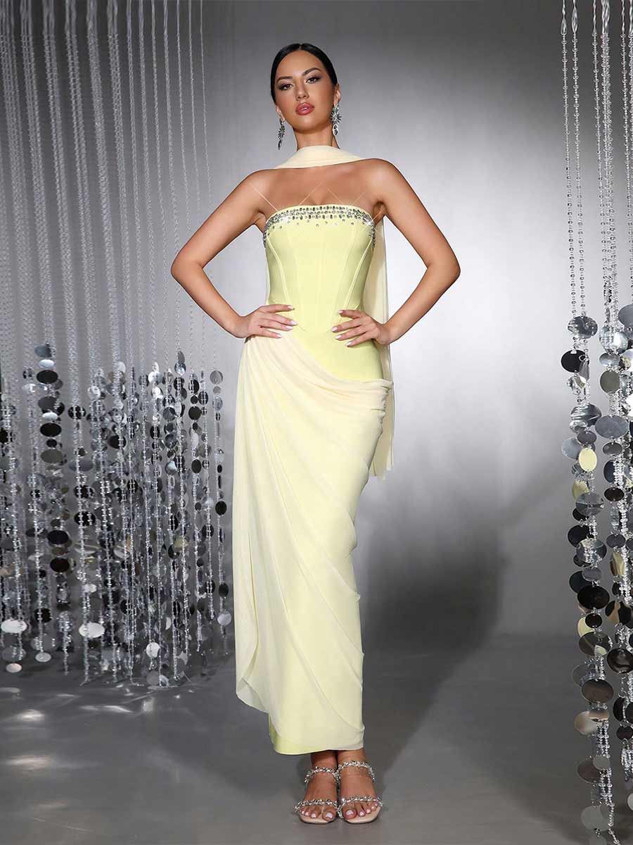 Kiara Patchwork Strapless Maxi Dress