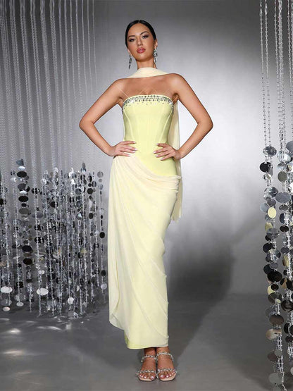 Kiara Patchwork Strapless Maxi Dress