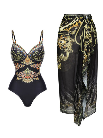 Alora Gold Printed Swimsuit Set