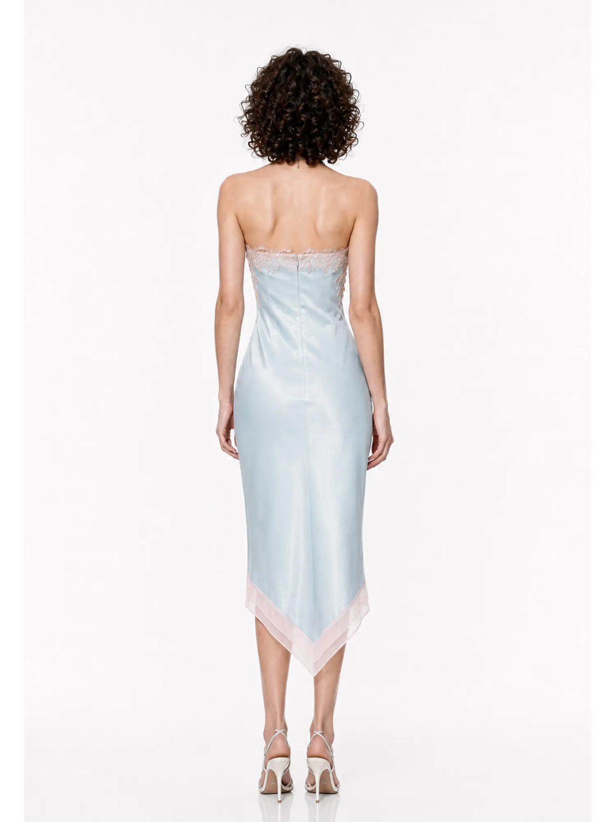 Nadira Color-Blocked Lace Strapless Midi Dress In Blue
