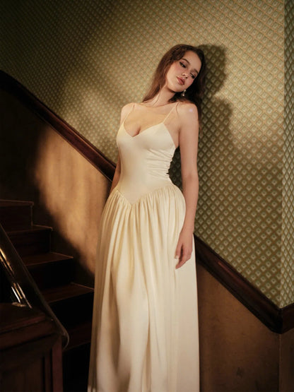 Adelina Pleated Satin Midi Dress
