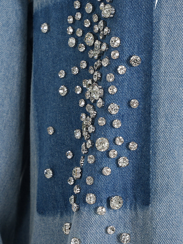 Loose Contrast Color Rhinestone Blouses&Shirts Tops