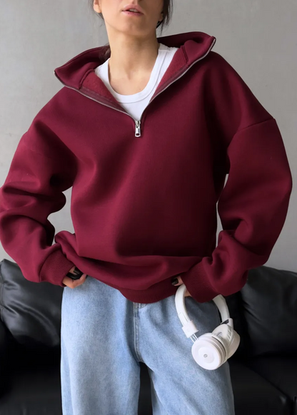 Oversized Cotton Blend Sweatshirt With High Collar