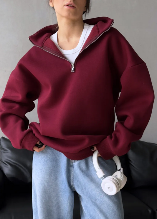Oversized Cotton Blend Sweatshirt With High Collar