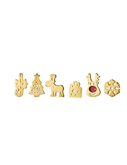 Cute Silver Mini Reindeer Christmas Earrings Set