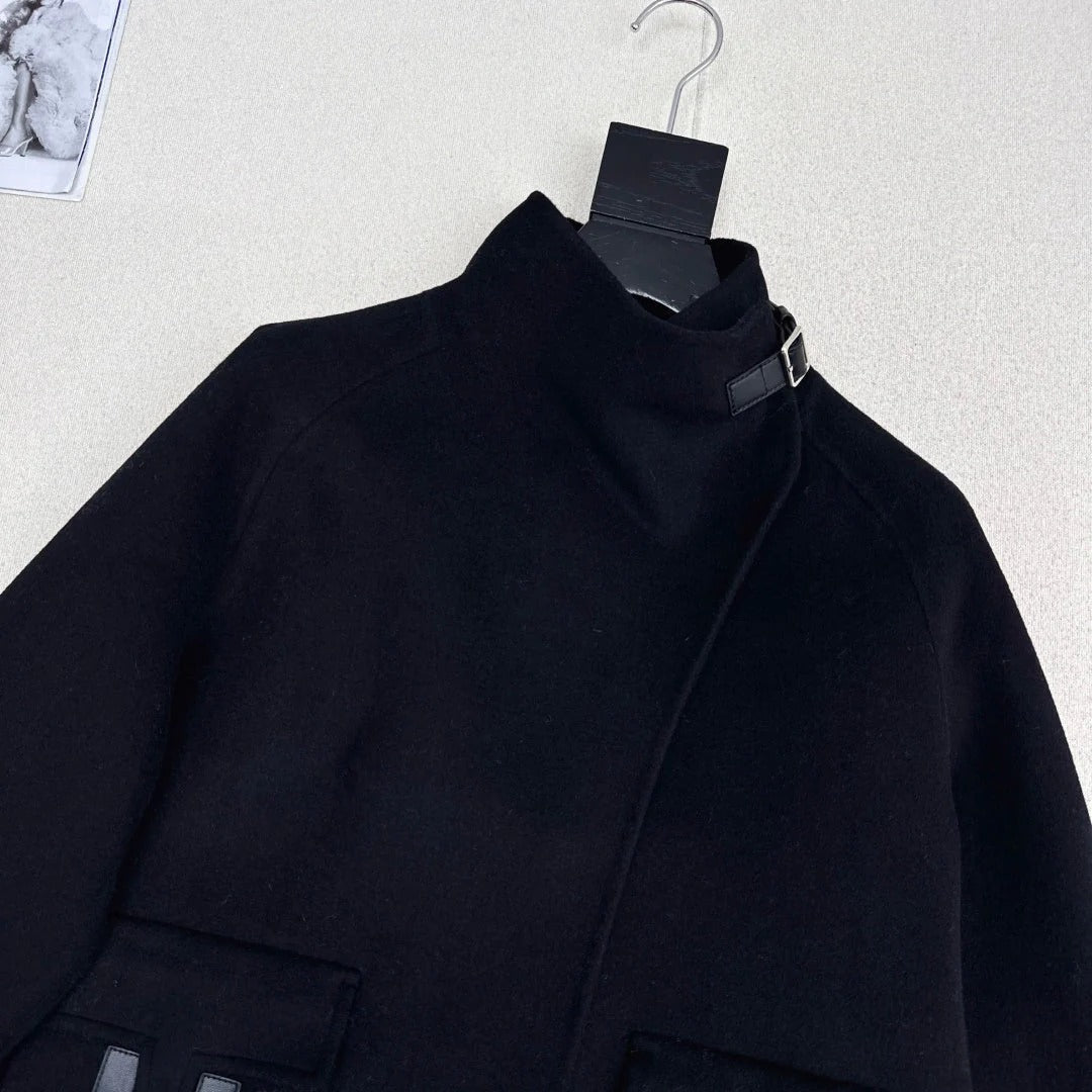 HERMES 25S DOUBLE-FACED WOOL STAND-COLLAR COAT 187
