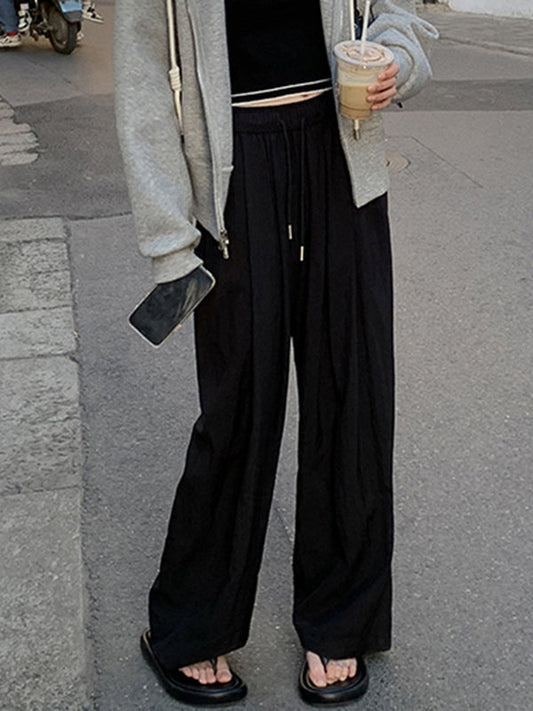 Loose Wide Leg Drawstring Solid Color Casual Pants Bottoms