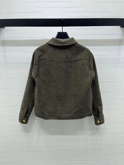 CELINE 25S PU LEATHER JACKET WITH LAPEL TRIM 0032