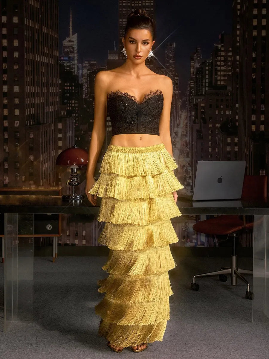 Aubrielle Fringe Tiered Skirt