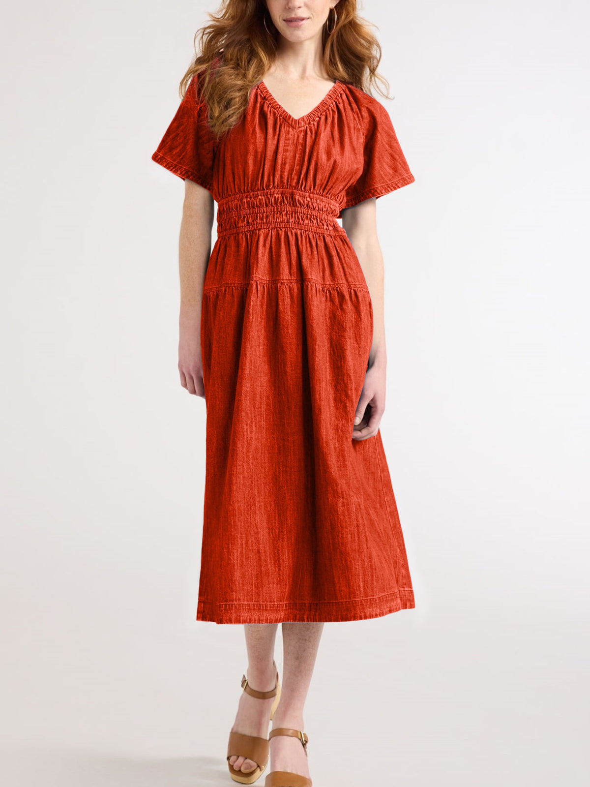 Hot Sale Women's Lightweight Denim Tiered Midi Dress