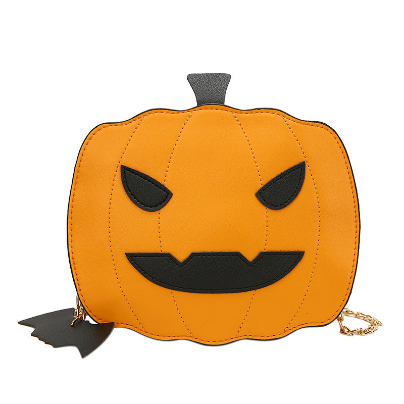 Funny Pumpkin Bat PU Crossbody Bag with Unique Cartoon Design