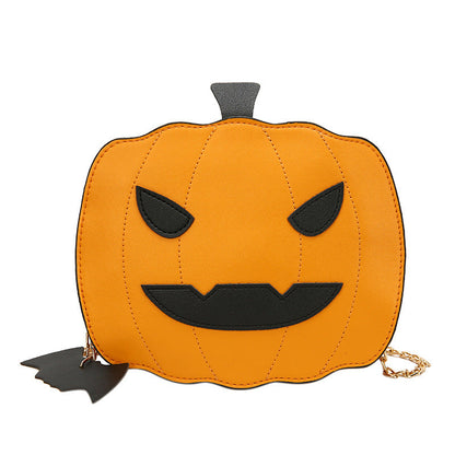 Funny Pumpkin Bat PU Crossbody Bag with Unique Cartoon Design