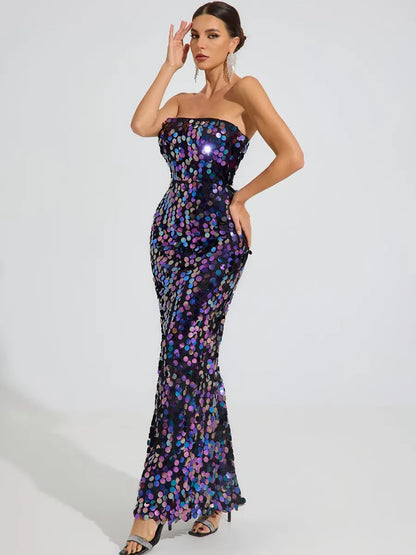 Sophia Iridescent Sequin Maxi Dress