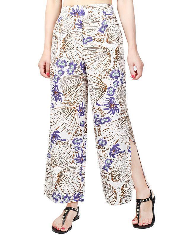 Pretty Chiffon Floral Split-Side Wide Leg Long Pant