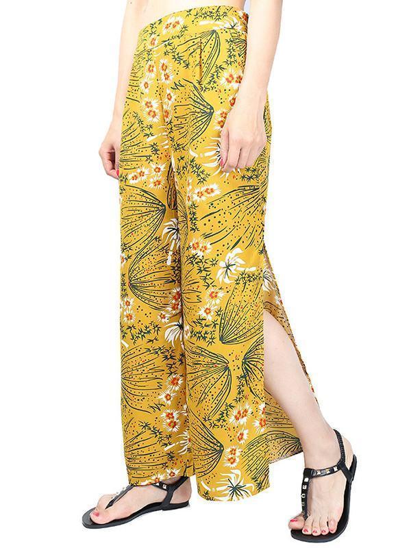 Pretty Chiffon Floral Split-Side Wide Leg Long Pant