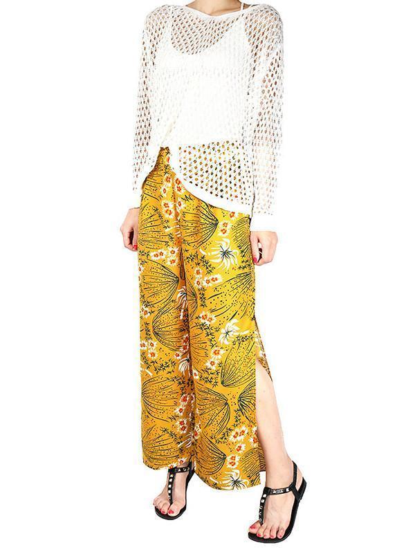 Pretty Chiffon Floral Split-Side Wide Leg Long Pant