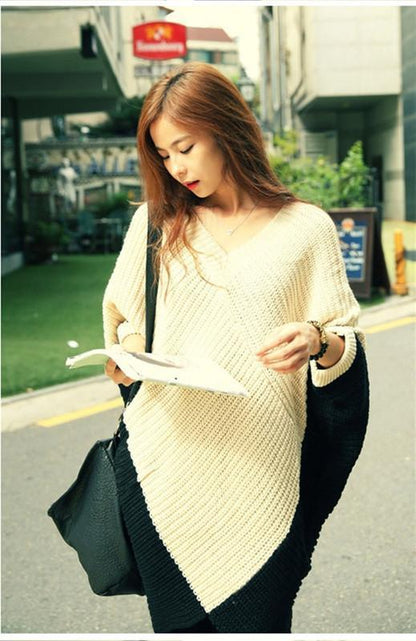 Split Joint V-Neck Batwing Sleeve Knit Sweater