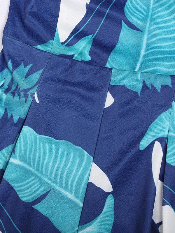 Leaves Printed Off-The-Shoulder Backless Long Jumpsuits