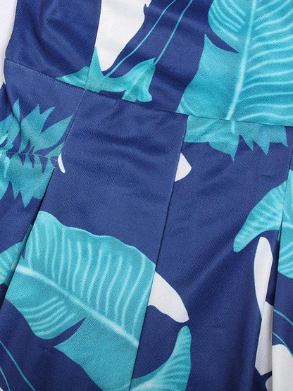 Leaves Printed Off-The-Shoulder Backless Long Jumpsuits
