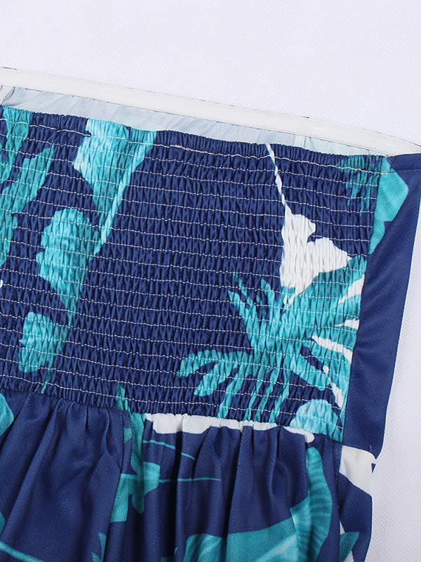 Leaves Printed Off-The-Shoulder Backless Long Jumpsuits